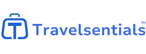 Travelsentials logo with a blue suitcase icon on a white background